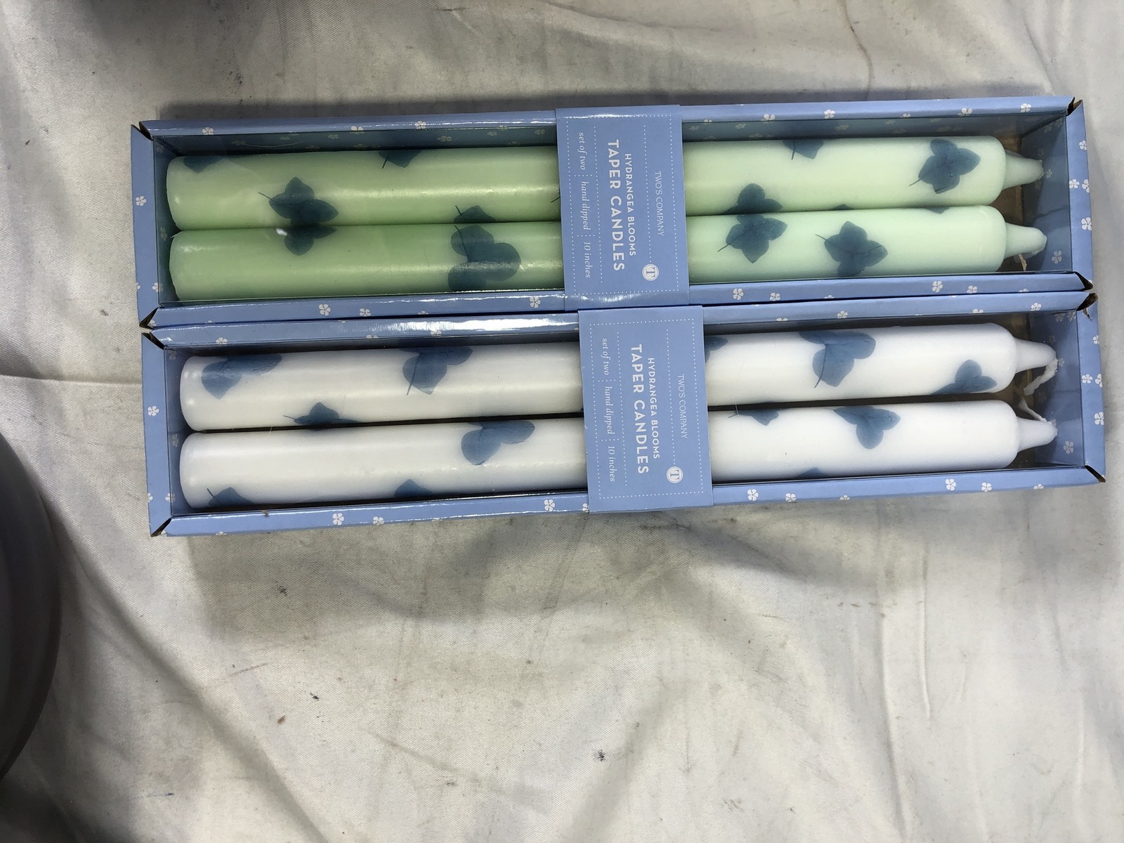 Two's Company Hydrangea Blooms Taper Candles Set of 4 Hand Dipped 10 Inch gallery