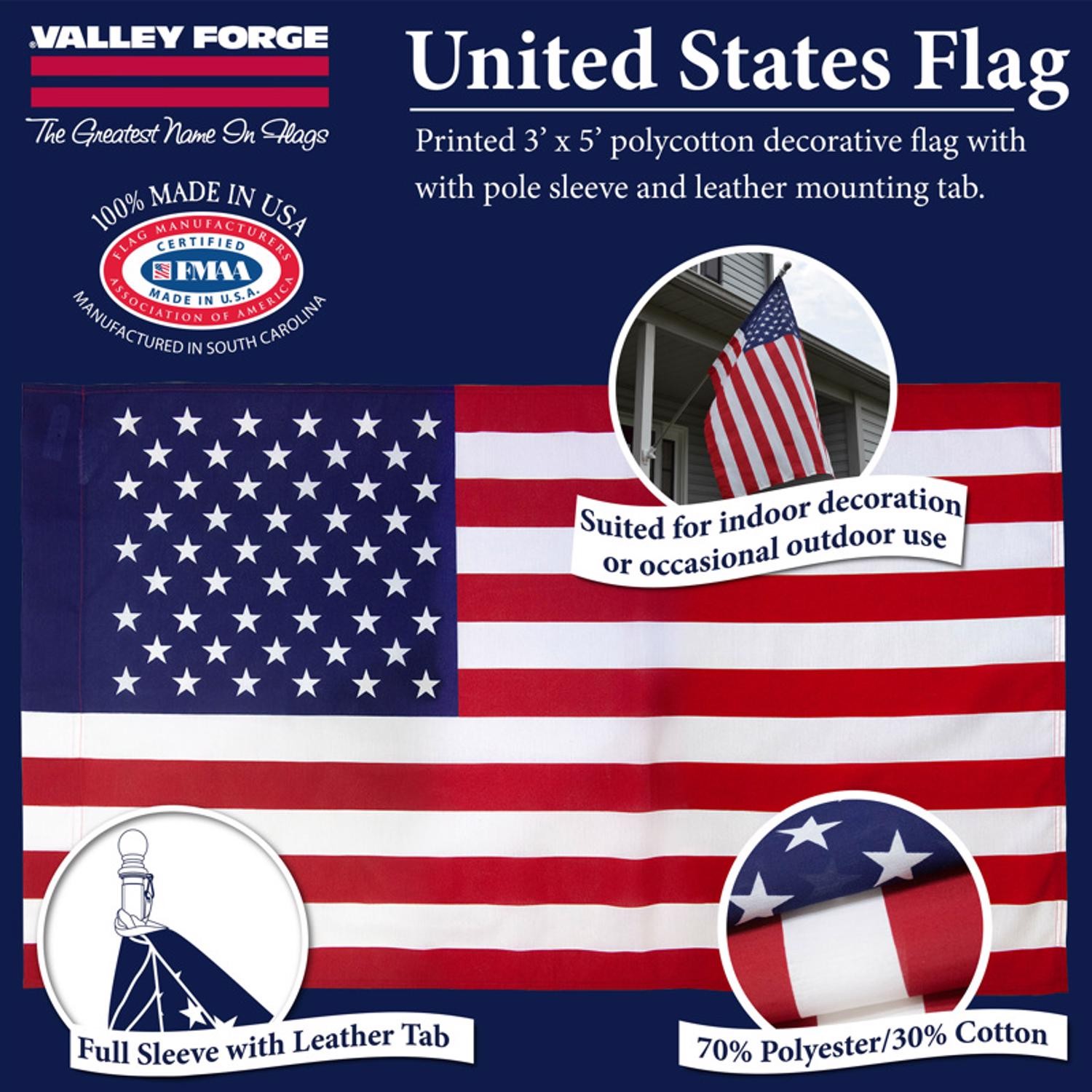 Valley Forge 99000-1 Polycotton Multicolored Sewn American Flag 29 H x 50 W in. gallery