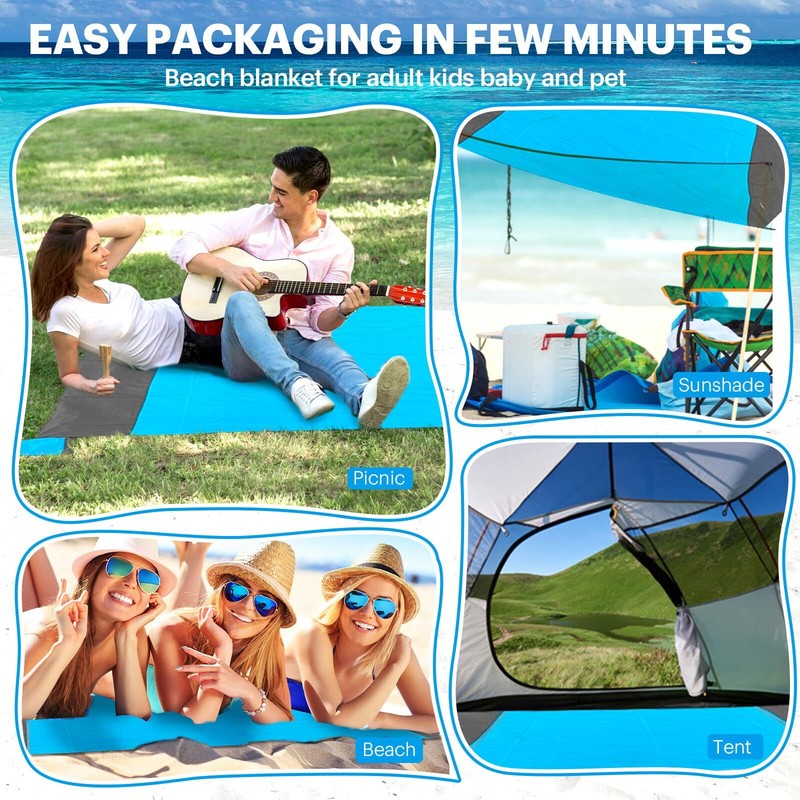 Beach Blanket Sandproof Oversized 79''—83'' Extra Large Beach Mat Portable Picni gallery