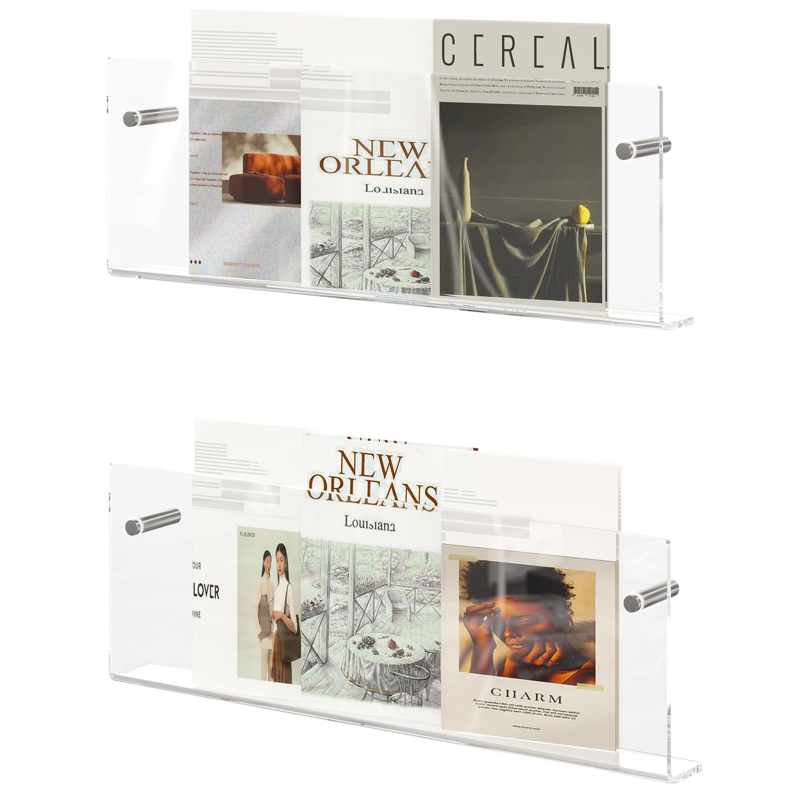 2 Pack 17 Inch Clear Acrylic Magazine Holder Wall Mounted Floating Bookshelf gallery