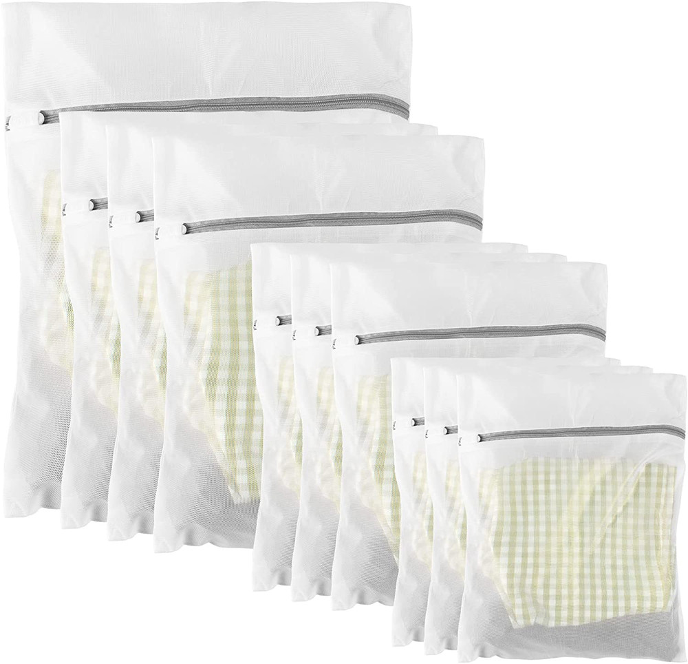 10 Pack Mesh Laundry Bags for Delicates with Non Rust Zipper- White Laundry Bag