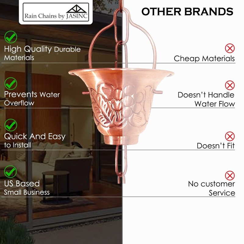 8.5 ft rain chain Pure Solid Copper Vinyard cups JAS8005C NEW gallery