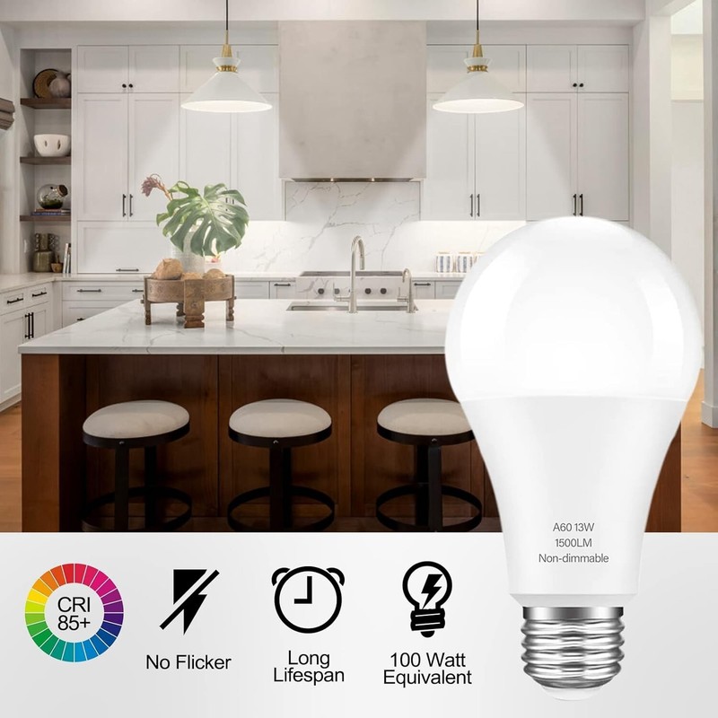 LED Light Bulbs100 Watt Equivalent A19 13W Lightbulb 5000K Daylight White 4 Pack gallery