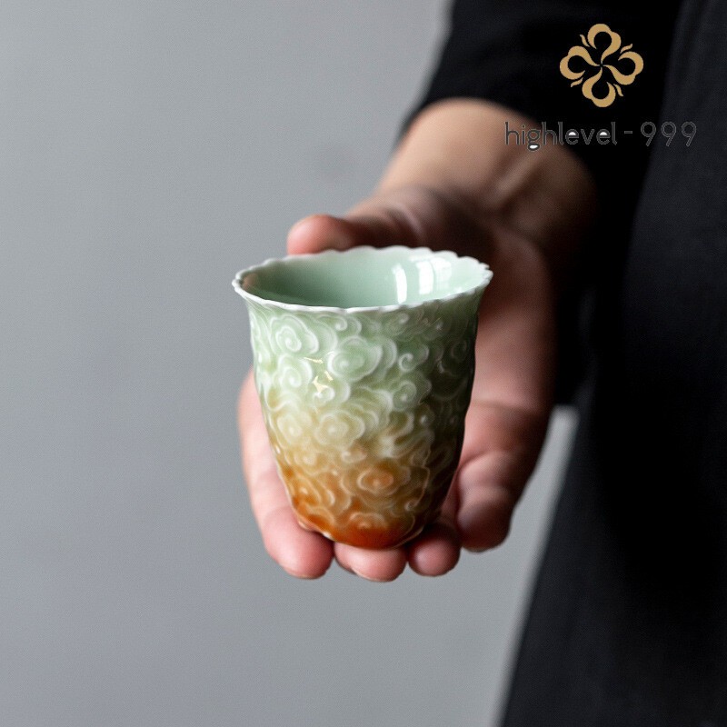 80ml Celadon Porcelain Relief Master Cup Handmade Creative Master Tea Cup China gallery