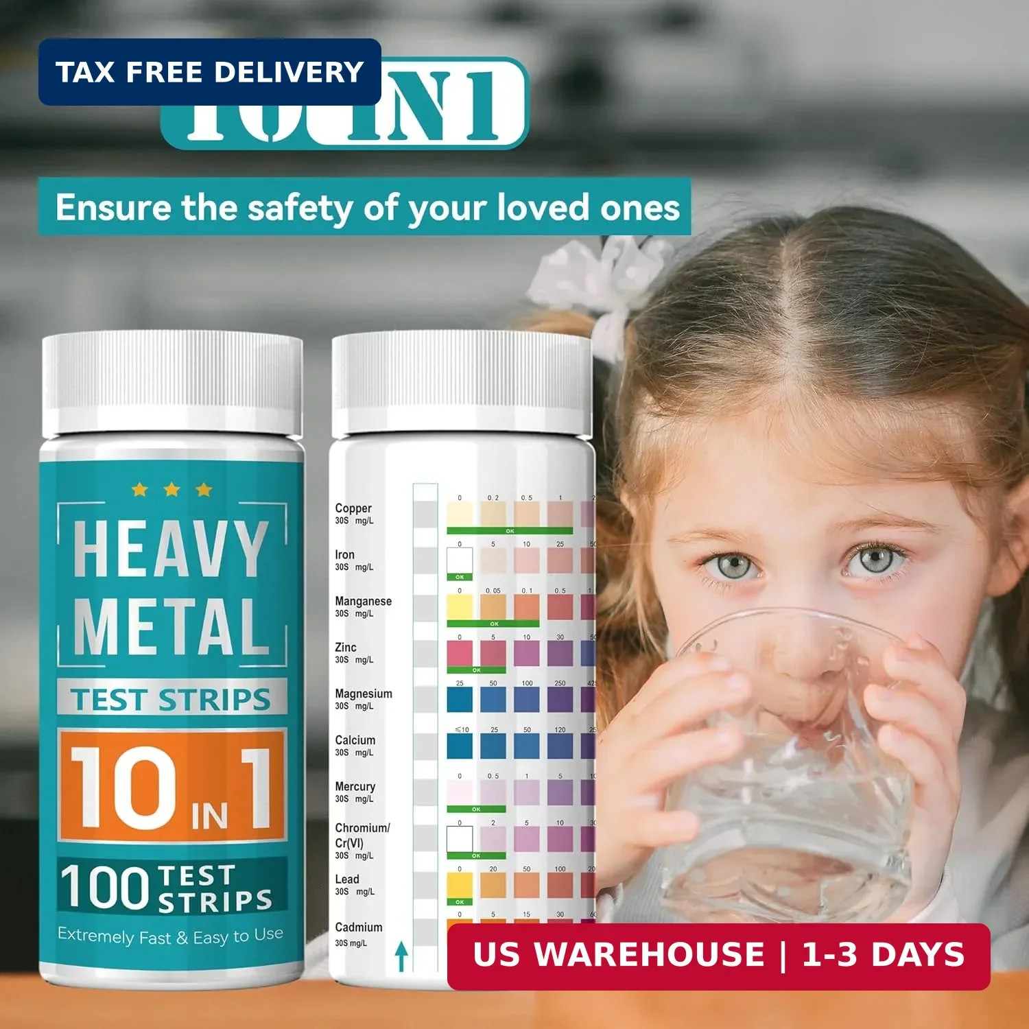 Heavy Metals Water Test Strips (100 Strips) -10in1 Home Water Testing Kit for Ir gallery
