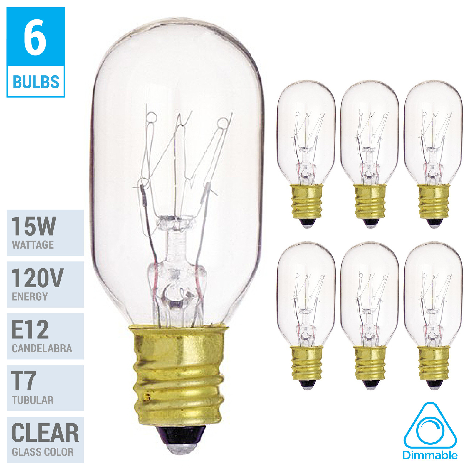 6 Pack 15T7C T7 15W Exit Sign Salt Lamp Appliance Bulb Sign Candelabra E12 Clear gallery