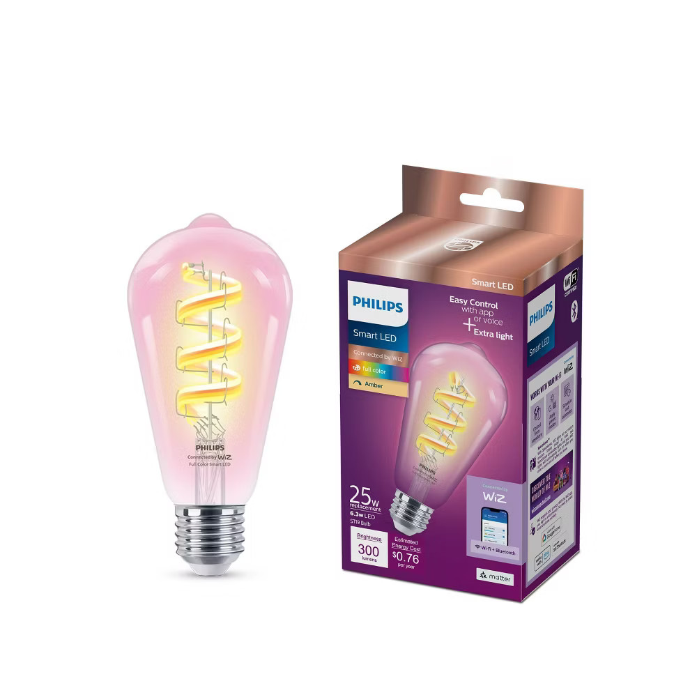Philips Smart 40W Clear Color Filament ST19 1P: LED Light Bulb, Dimmable, gallery