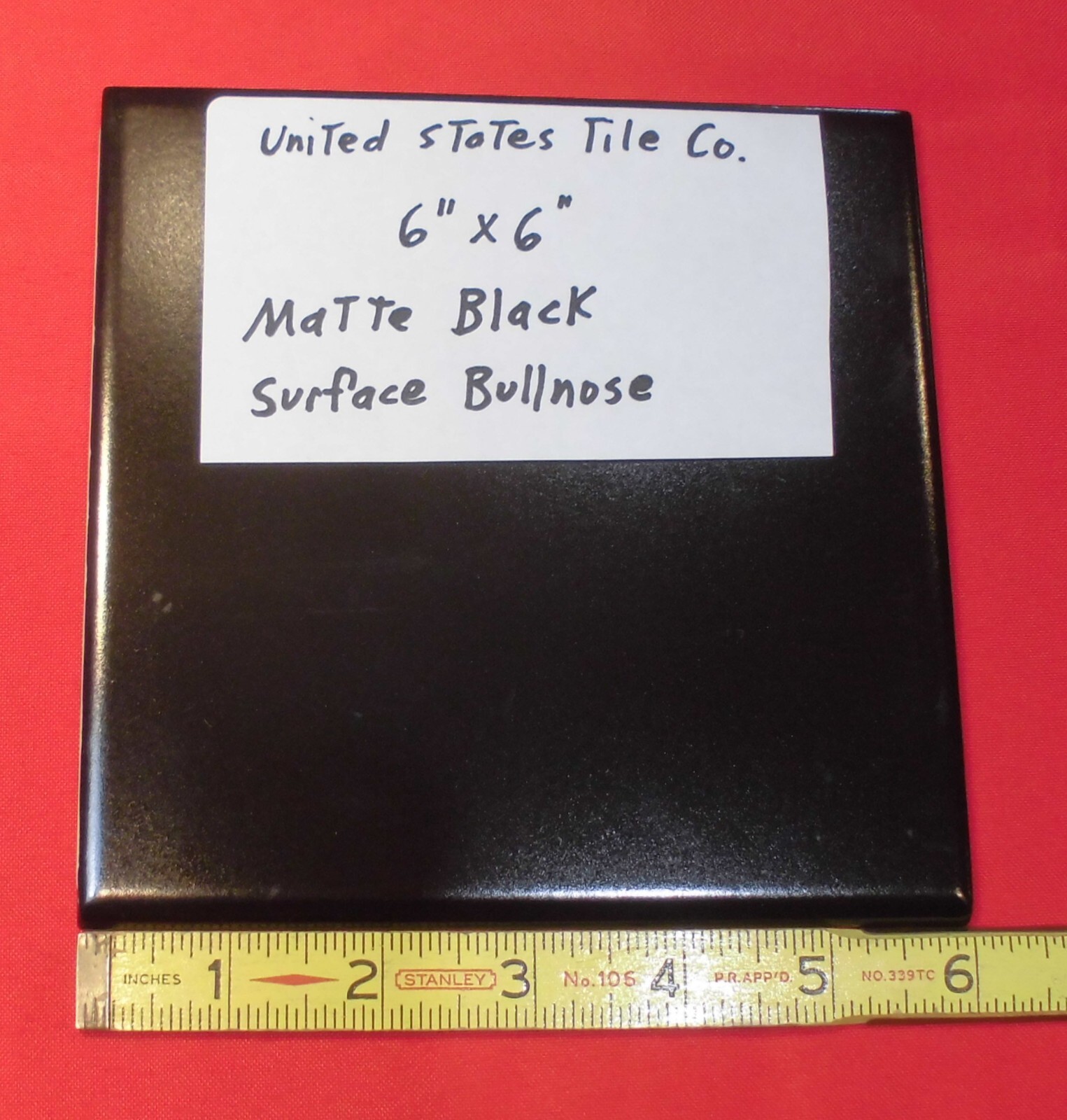 1 pc. *Matte Black* 6" X 6" Ceramic Bullnose: United States Tile Co. NEW gallery