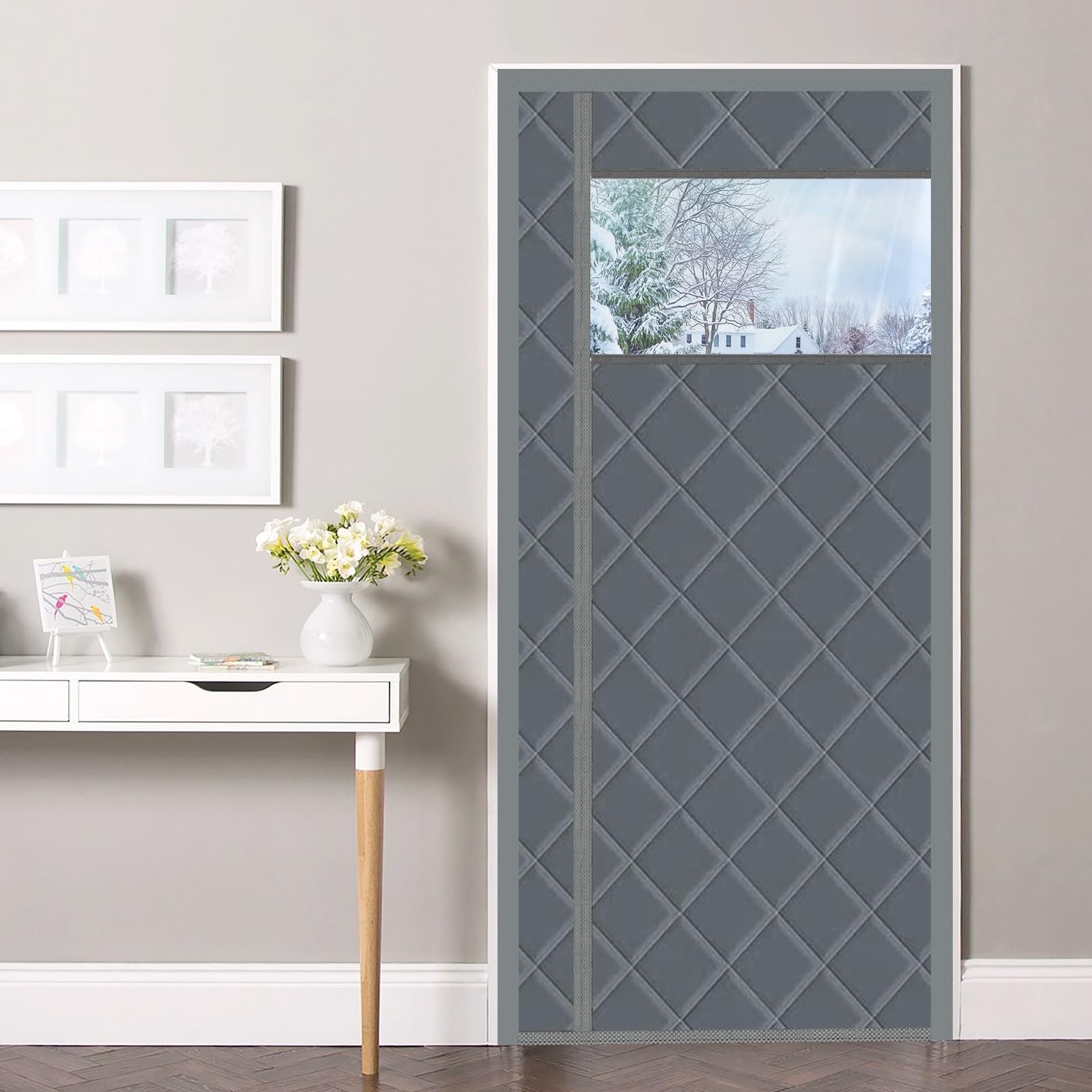Anze Thermal Door Curtain Visble Window Fit Door 74 X 80 Inch Magnetic gallery