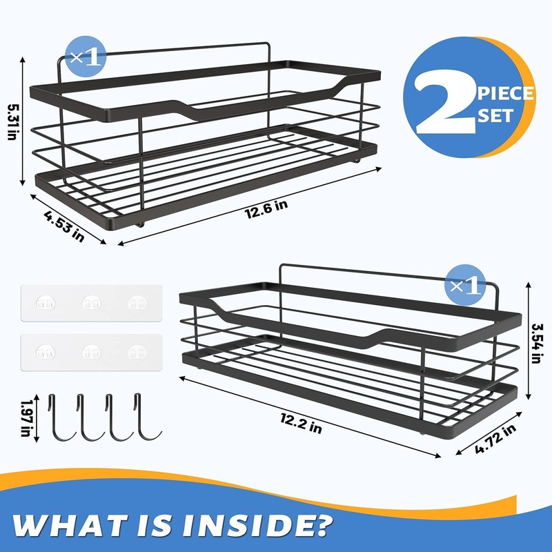 Rustproof Shower Shelf Rack Adhesive Shower Shelves & 4 Hooks Organizer 2 Pcs gallery