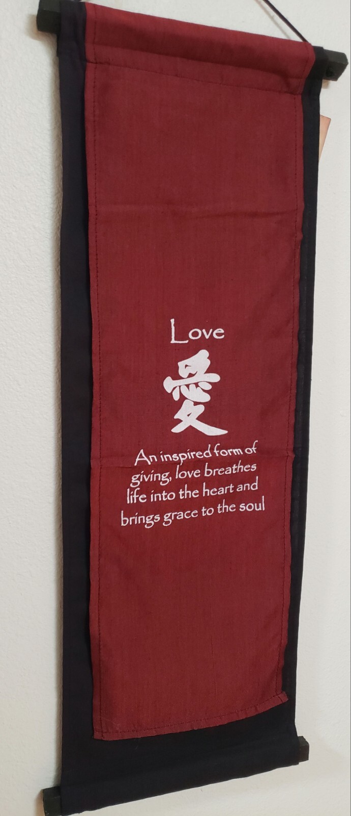 BANNER, Hanging, "LOVE," Double Layer, Cotton, MAROON, White, Black, 30"x 10" gallery