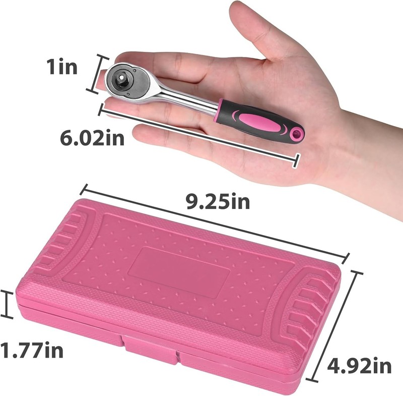 46pc 1/4" Drive Socket Set Metric Ratchet Wrench Kit Auto Repair Tool Case Pink gallery
