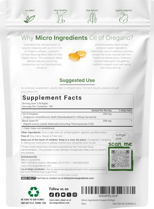 Micro Ingredients Black Seed Oil 6,000mg with Oil of Oregano, 300 Softgels gallery