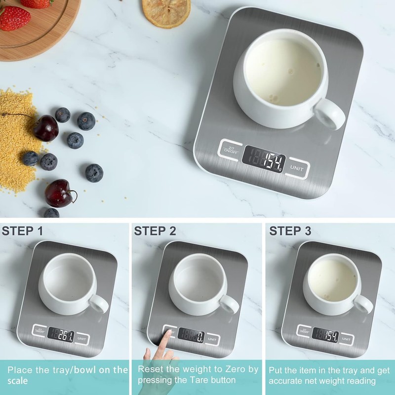 Digital Kitchen Scale White Portable Accurate Food Weighing Scale 5kg 11lbs gallery