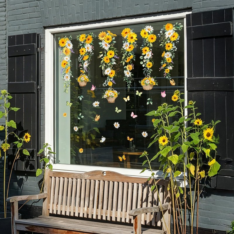 Spring Summer Flower Window Clings - 9 Sheets Double-Sided Daisy Stickers, Reusa gallery