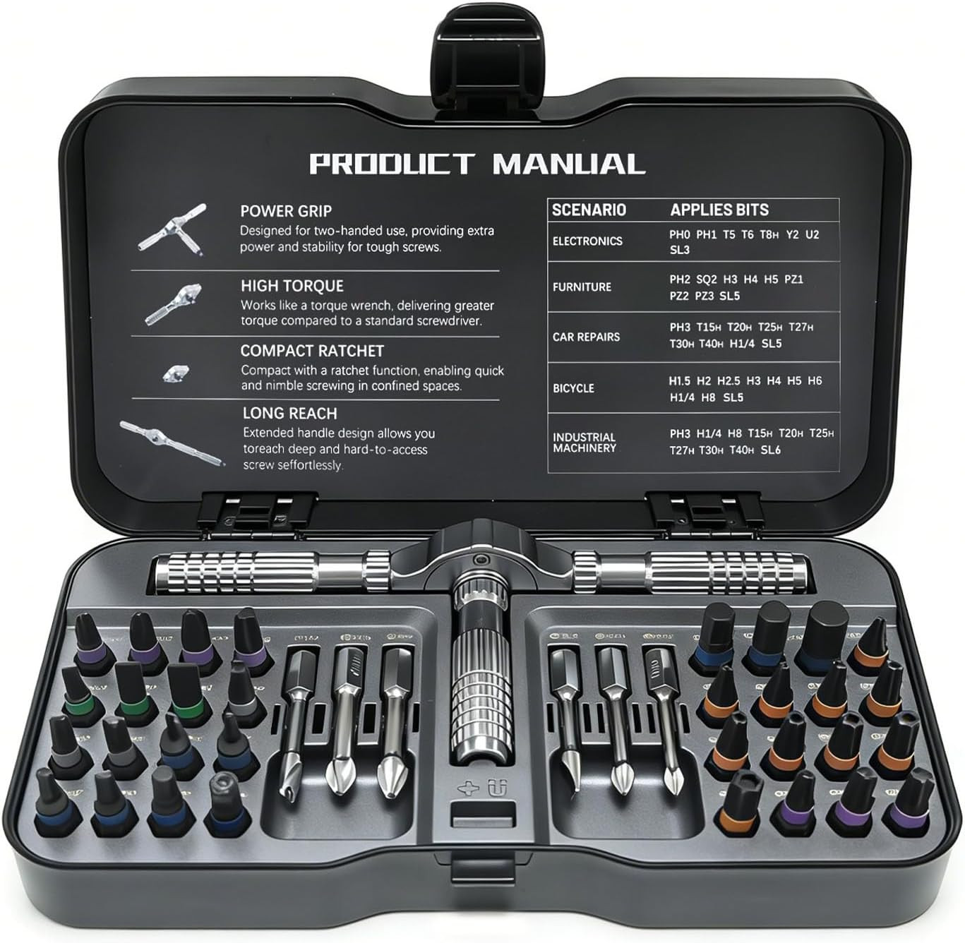 40-in-1 Magnetic Ratchet Screwdriver Set with Detachable Handle and Bits gallery