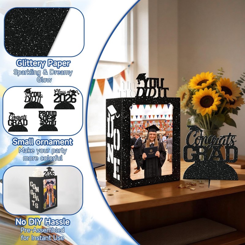 10PCS Graduation Table Centerpiece Boxes 2026 Photo Display With String Lights gallery