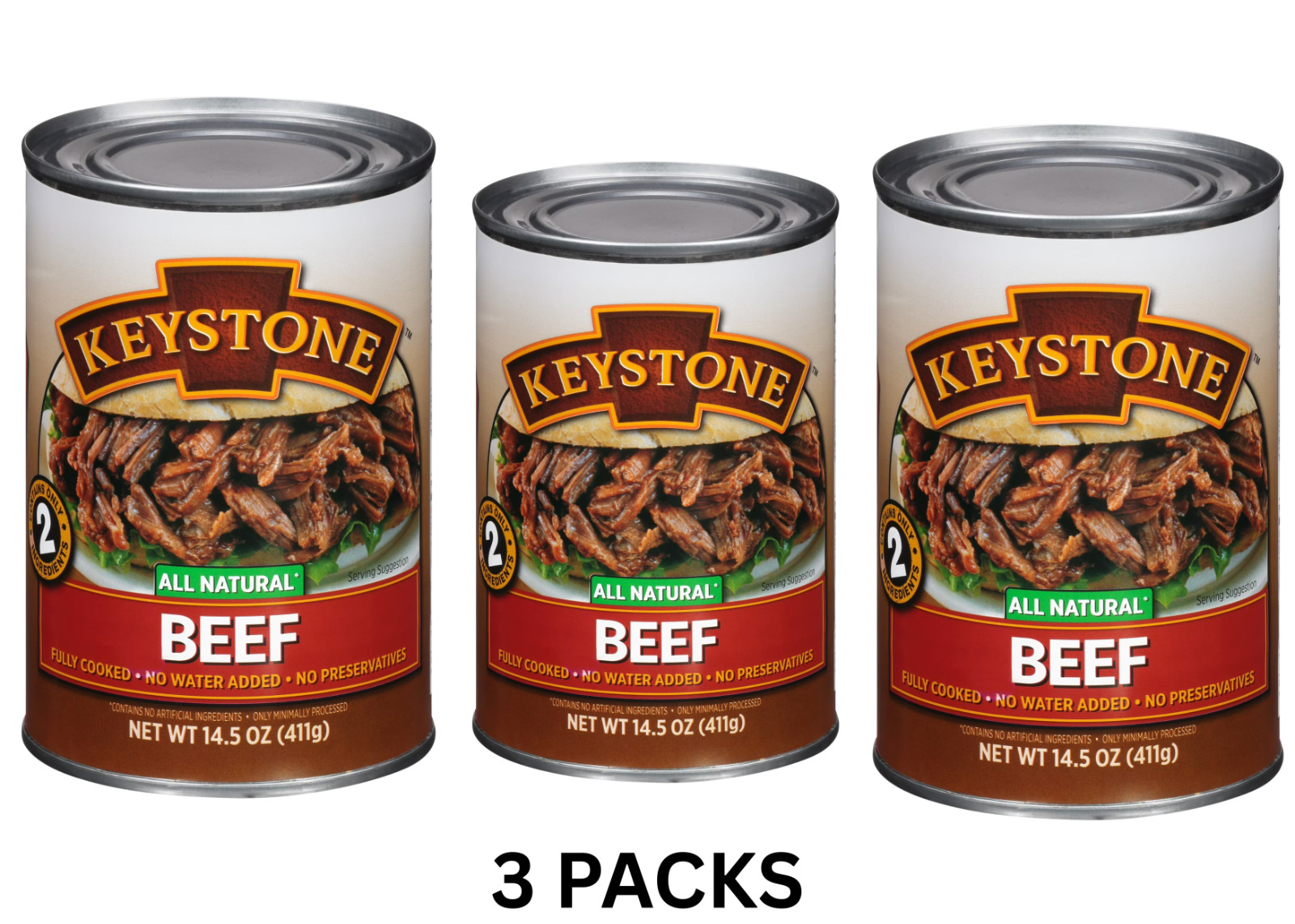 Keystone Meats All Natural Beef 3 Cans | Fully Cooked 14.5 oz Canned Meat Bulk gallery