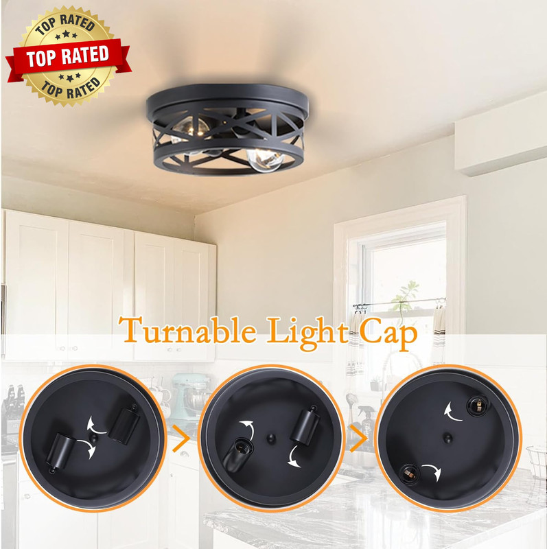 2 Pack Black Farmhouse Flush Mount Ceiling Light 2-Light Rustic Hallway Light Fi gallery