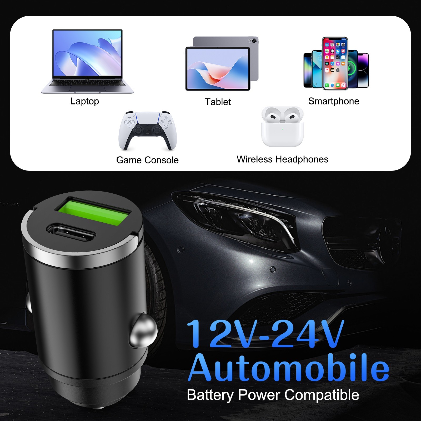 100W Fast Car Charger with Power Delivery, Dual Port USB C Car Charger for Phone gallery