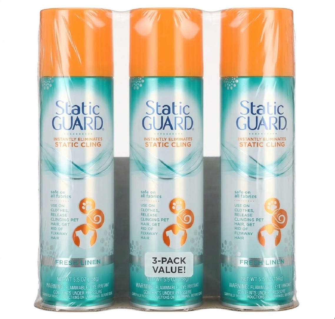 (3 pack) Static Guard Anti-Static Spray, Fresh Linen Scent, 5.5 oz Spray Cans gallery