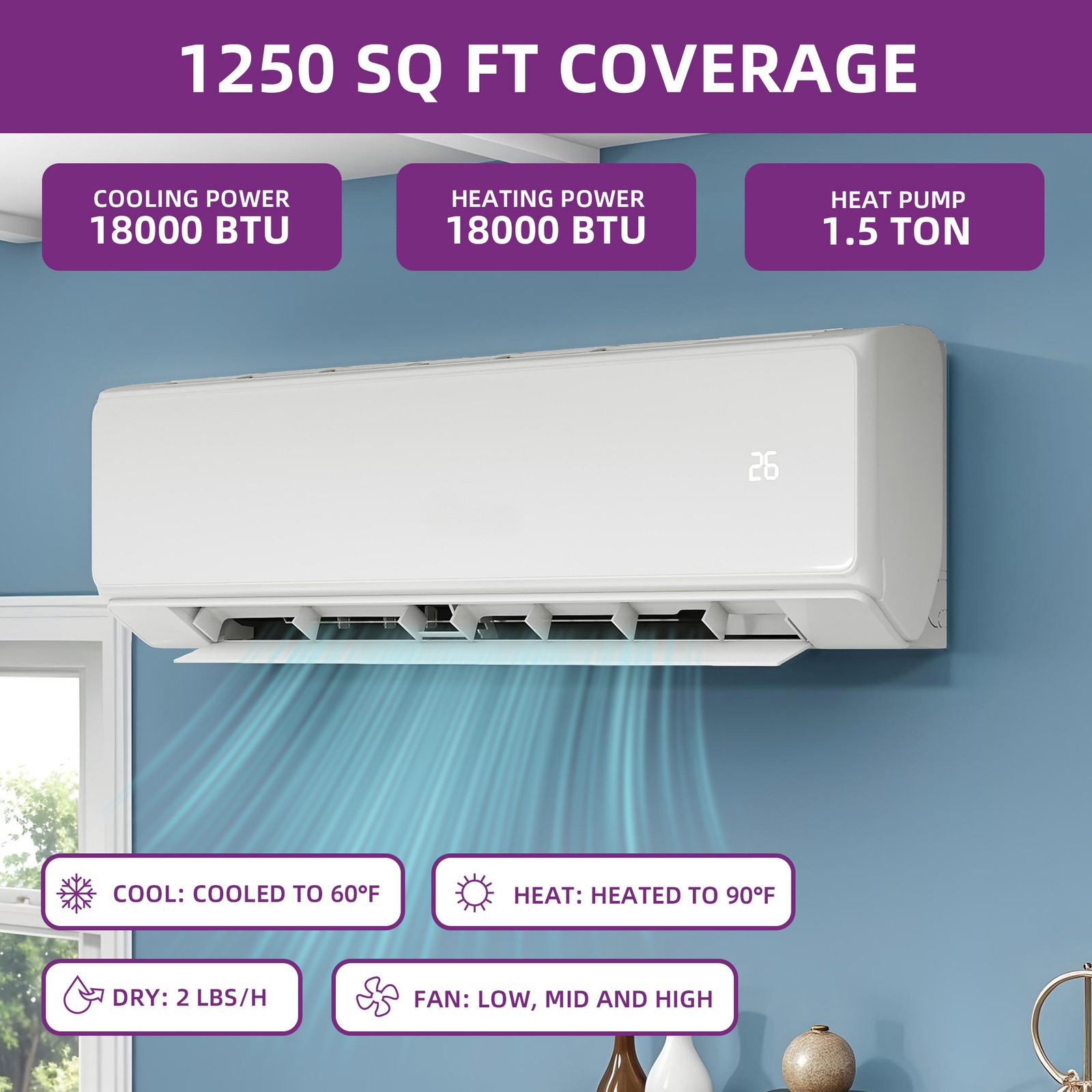Mini Split Air Conditioner 18,000 BTU Ductless Heat Pump 208-230V Power gallery