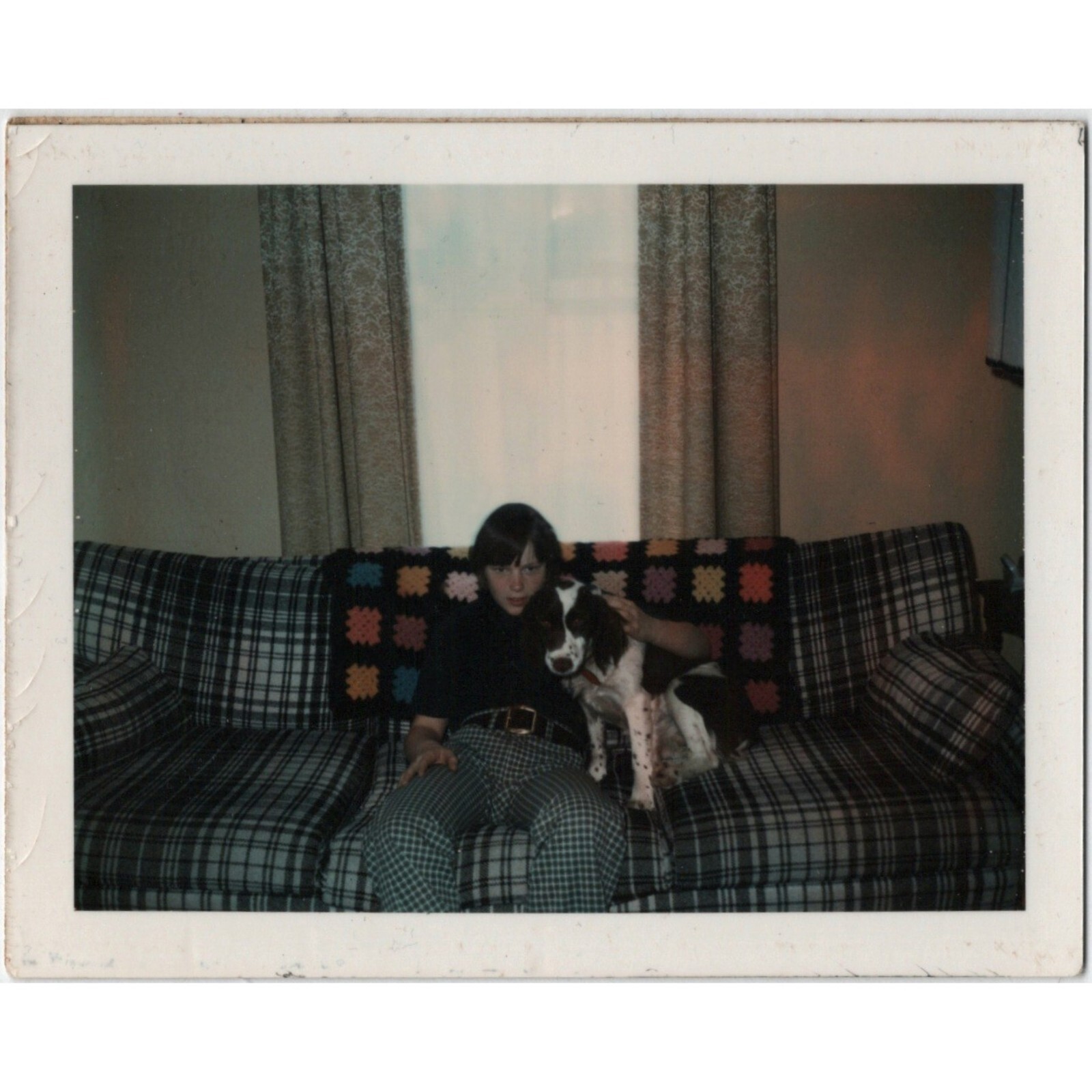 Granny Square 1975 Photo Throw Blanket Kid Afghan Puppy Dog Springer Spaniel VTG gallery