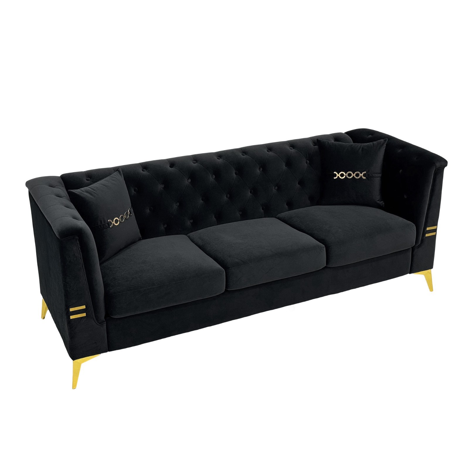 Chesterfield Button Tufted Sofa 3 Seater Velvet Upholstered Couch With Metal Leg gallery