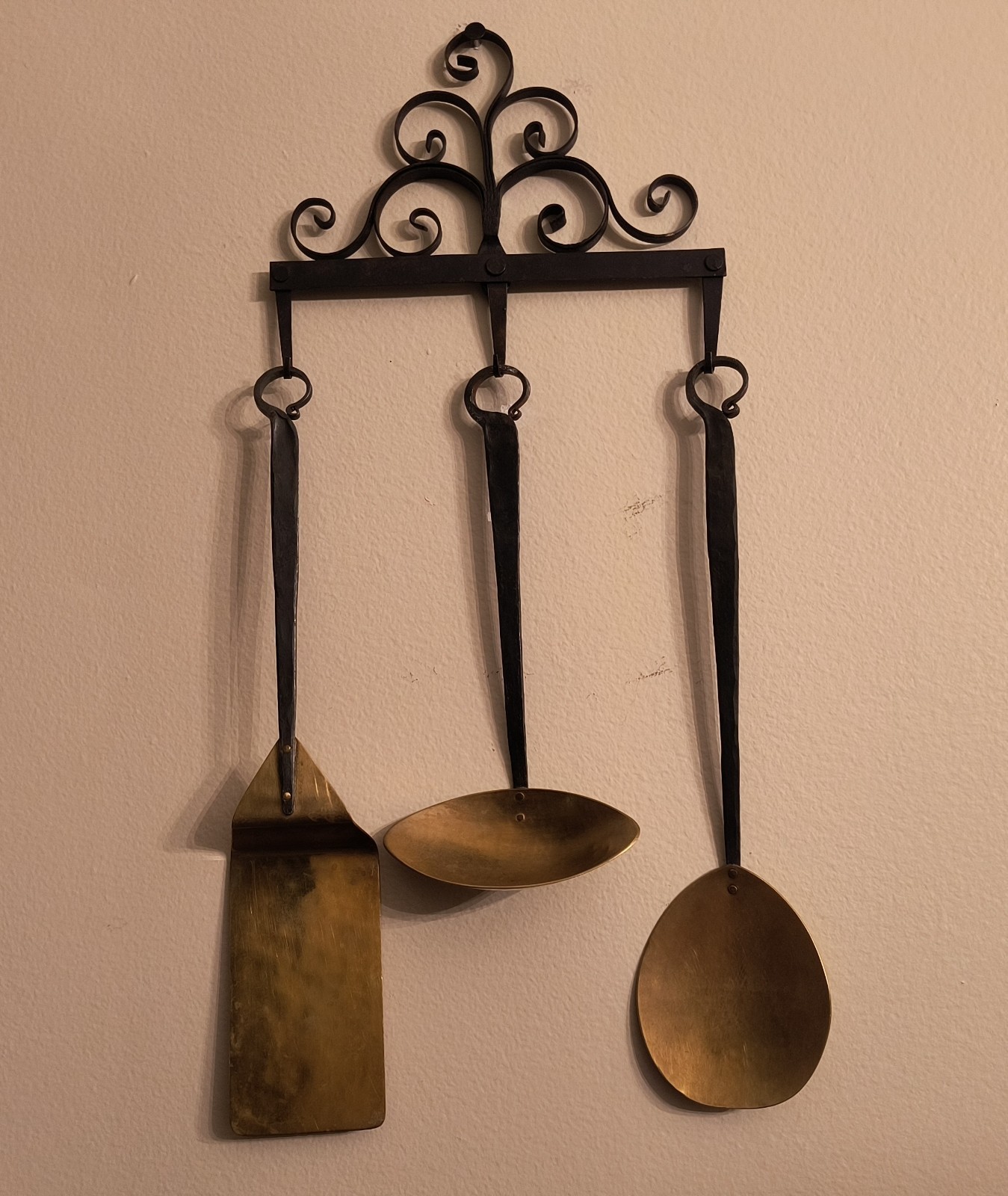 Antique Primitive Sm Hand Forged Utensil Rack 3 Iron Utensils JPS + 3 Skewers gallery