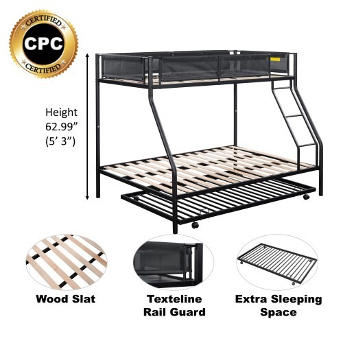 Twin Over Full Metal Bunk Bed with Trundle Kids Bunk Bed Frames for Dorm Bedroom gallery
