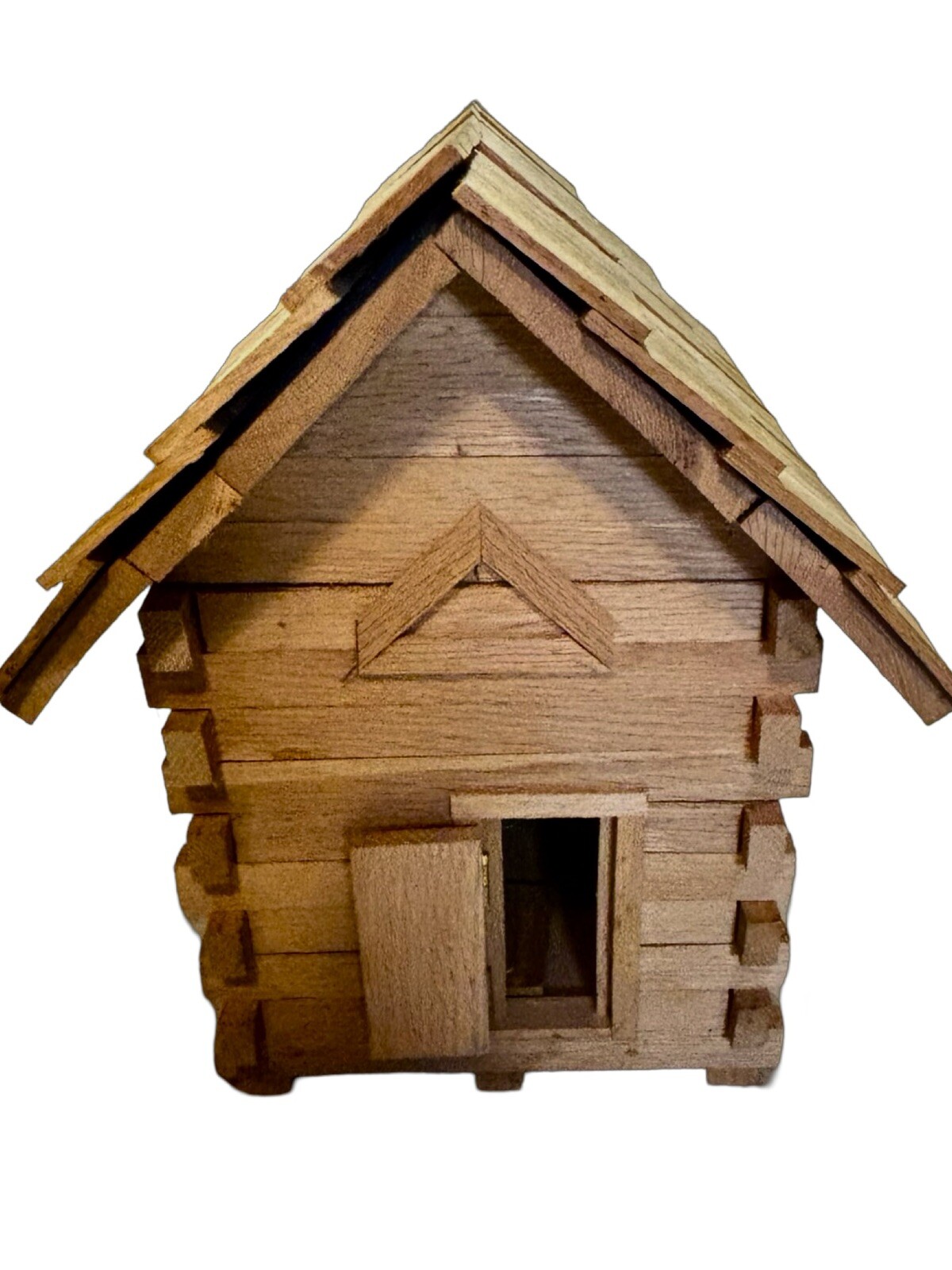 Vintage Primitive Log Cabin Handmade Unique Oak Amish Made Birdhouse WELL MADE gallery