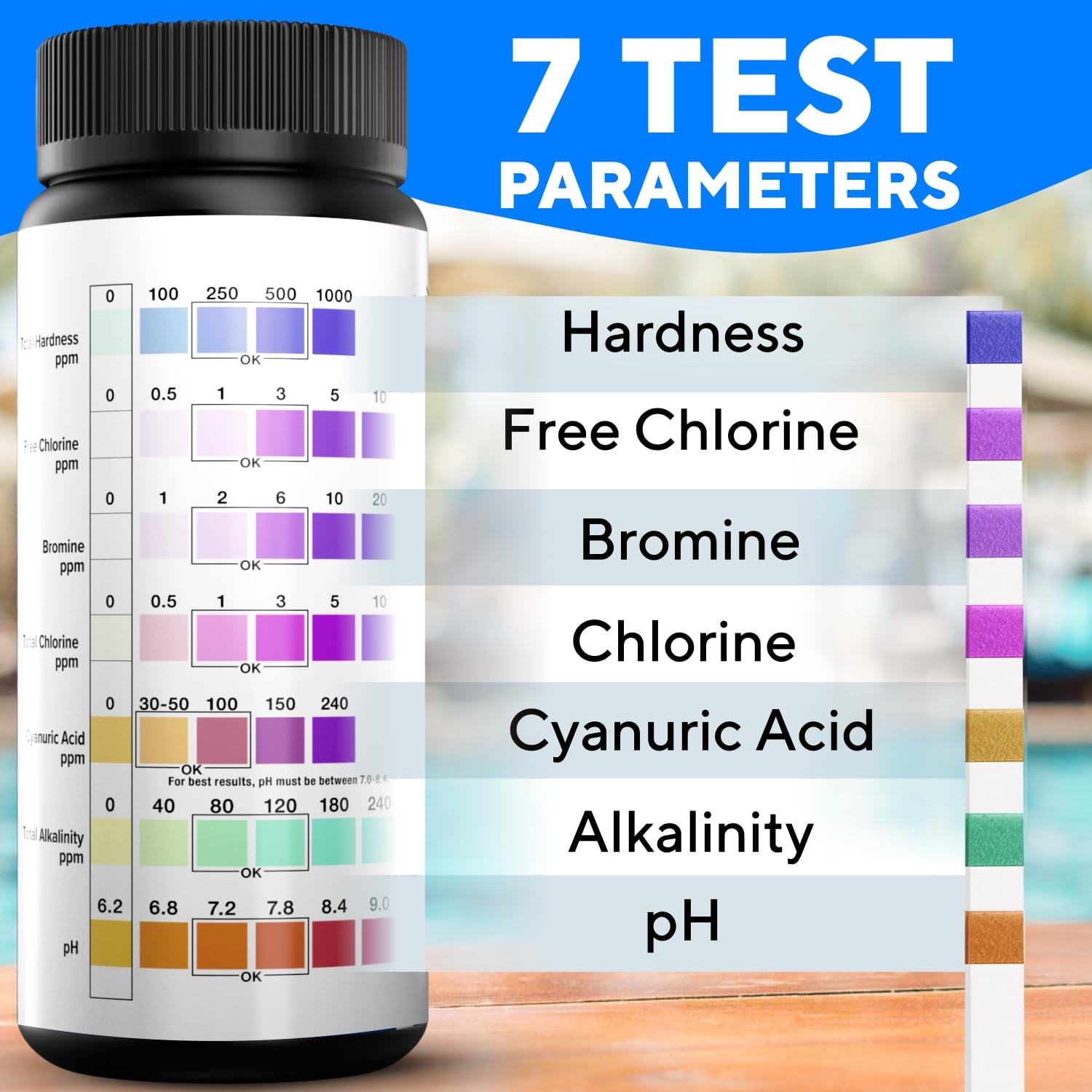 7-in-1 Accurate Pool Test Strips - 150 Hot Tub Spa - Quick Pool... gallery