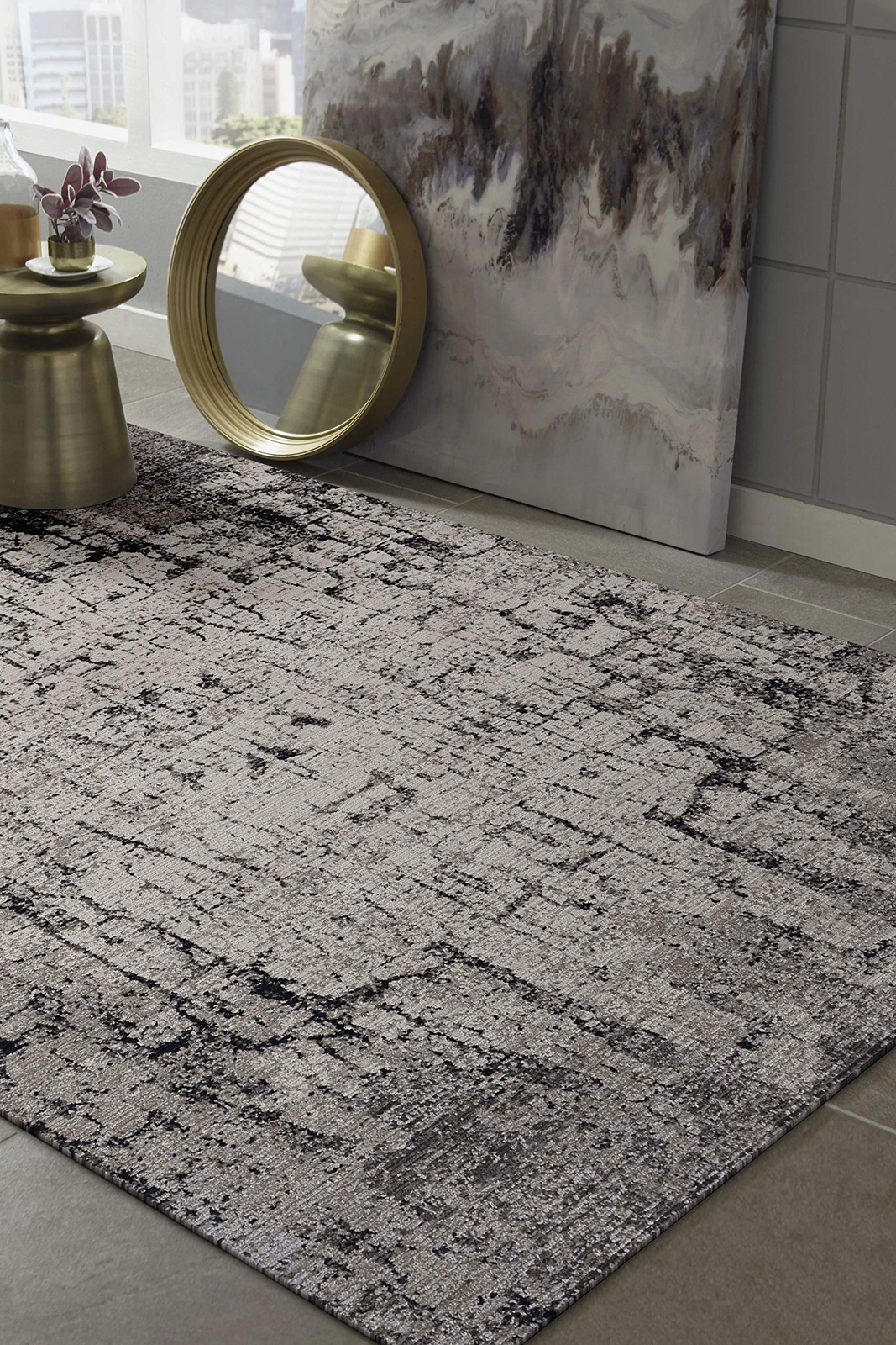4' X 6' Ivory Grey Machine Woven Shrank Abstract Industrial Style Indoor Area gallery