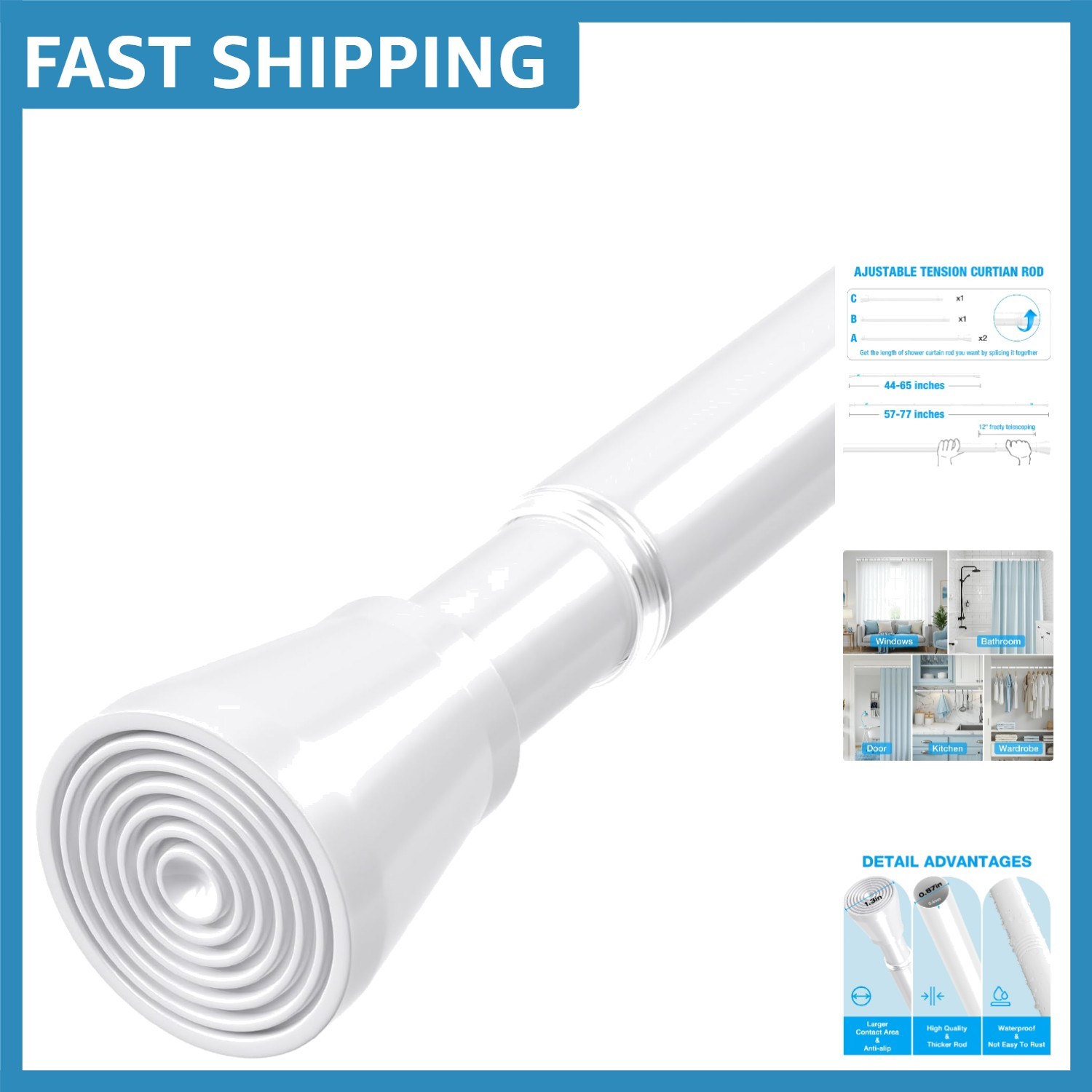 Modern Adjustable Tension Rod 44-77 Inches - Perfect for Bathrooms and Closets gallery
