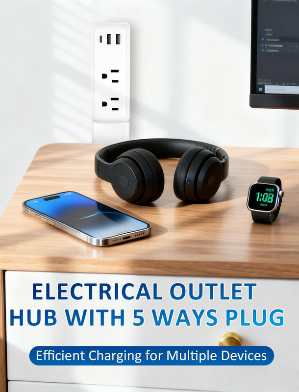 2Pack Vertical Outlet Extender with USB Ports & 180° Rotation for Easy Access gallery