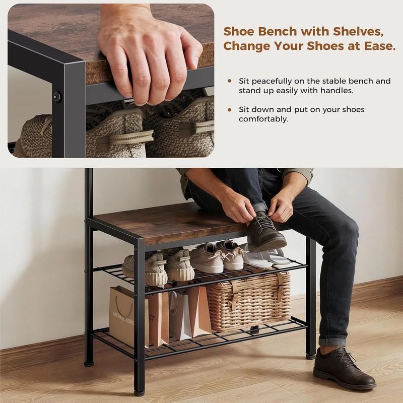 OLIXIS Hall Tree, Entryway Bench with Shoe Storage and Hooks, Shoe Bench and Coa gallery