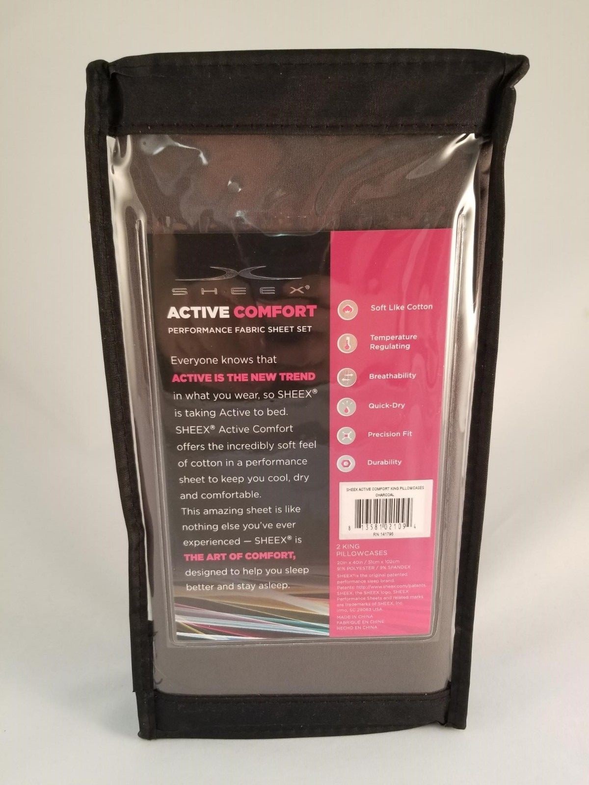 Sheex Active Comfort Charcoal King Size Pillowcases Set of 2 NEW Performance gallery