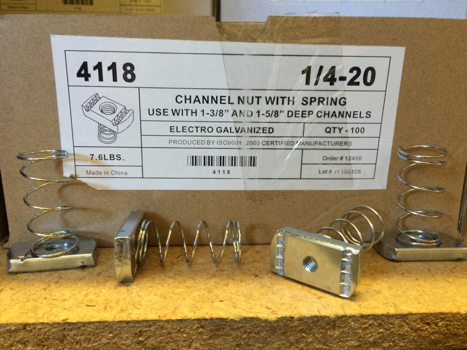 100/BOX 1/4"-20 Spring Nuts for Unistrut B-Line Channel #4118 P1006-1420 gallery