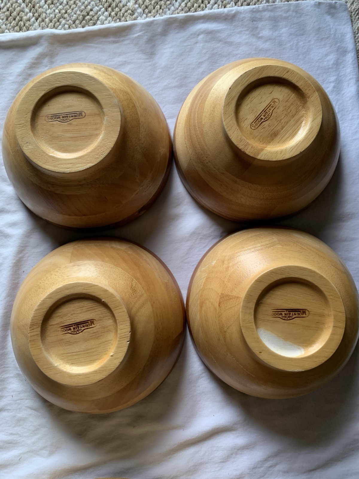 MOUNTAIN WOODS 7" Hand Turned Gorgeous Wooden Salad Bowls Set of 4 ~ GUC gallery