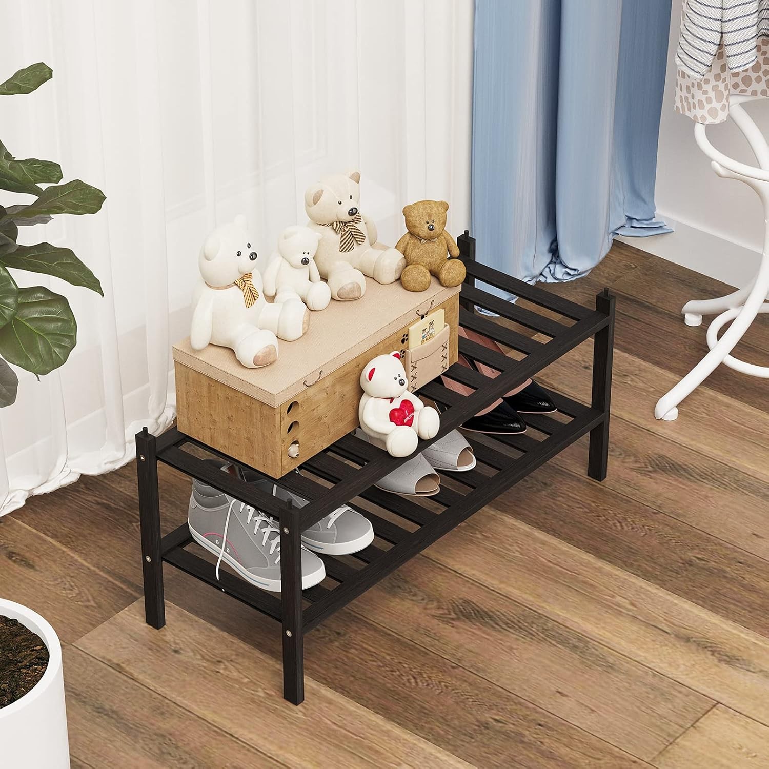 Shoe Rack, 2-Tier Bamboo Stackable Shelf Storage Organizer, Stand for Closet gallery