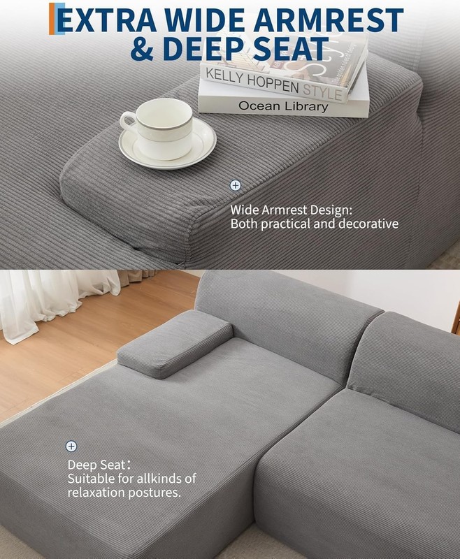 108" Modular Cloud Couch Sectional with Left Chaise, L-Shaped Boneless Sofa gallery