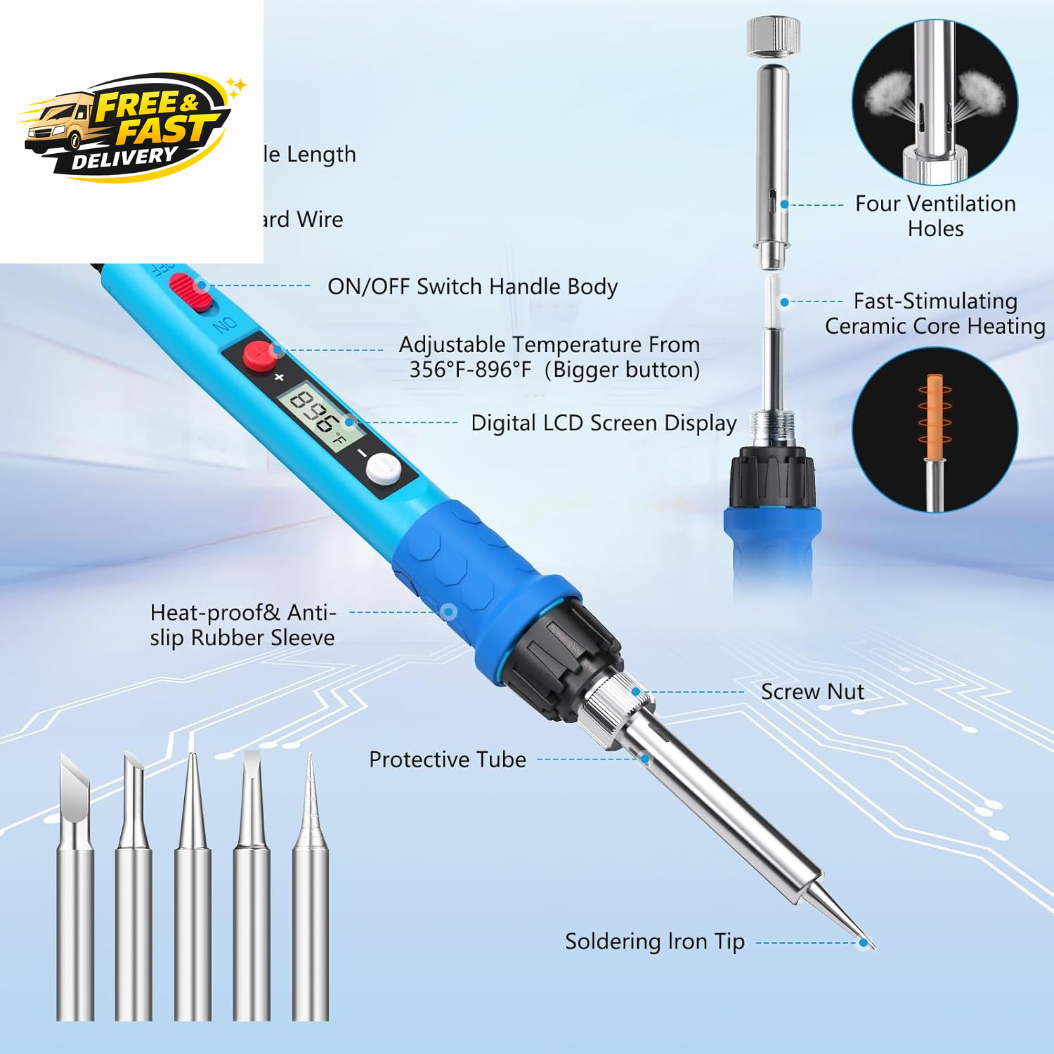Soldering Iron Kit, 80W 110V LCD Digital Solder Iron Pen with Ceramic Heater, gallery