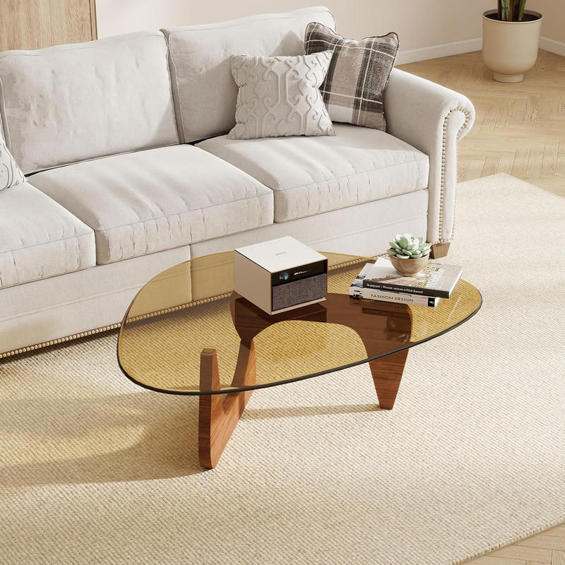 Unique Modern Coffee Table with Amber Glass Top - Irregular Accent Table gallery