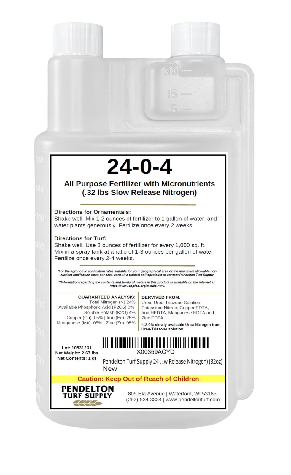 All-Purpose Liquid Fertilizer 24-0-4 with Micronutrients, 50% Slow Release, 32oz gallery