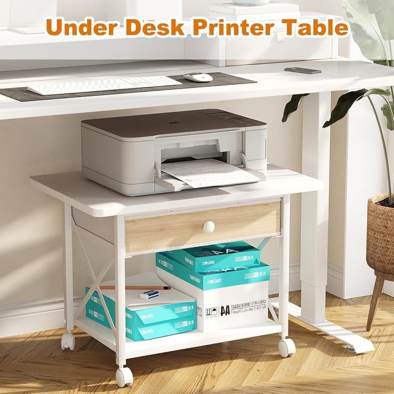 2 Tier Printer Stand W/ Rolling Casters Under Desk Storage Printer & Scanner New gallery