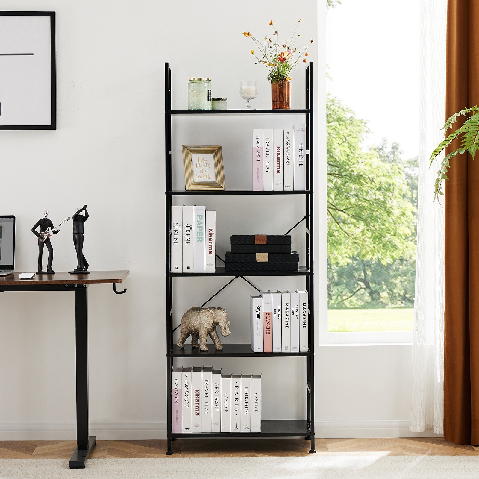 5 Tier Bookcase Bookshelf Storage Shelves for Living Room/Home/Office/Kitchen gallery