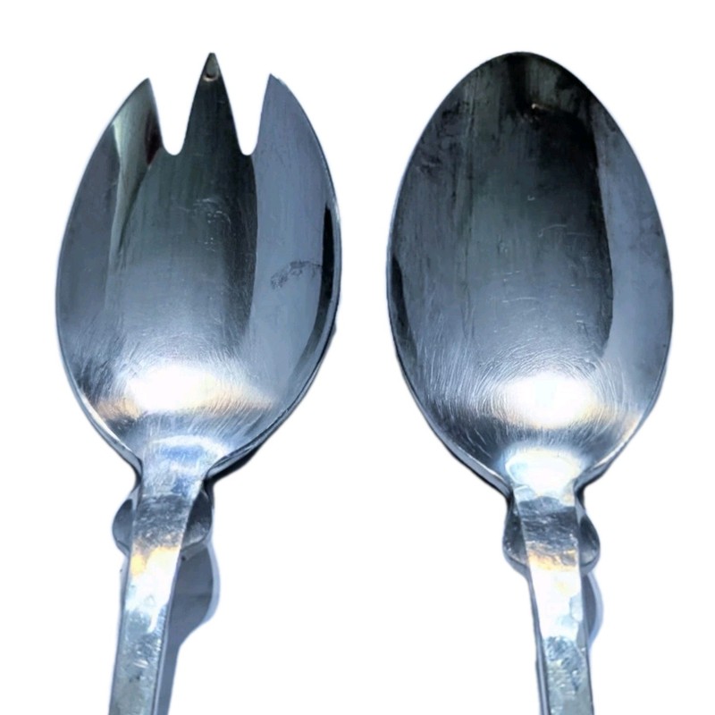 Vtg Towle Hammersmith Serving Spoon Fork Salad Set x2 Germany Hammered German A+ gallery