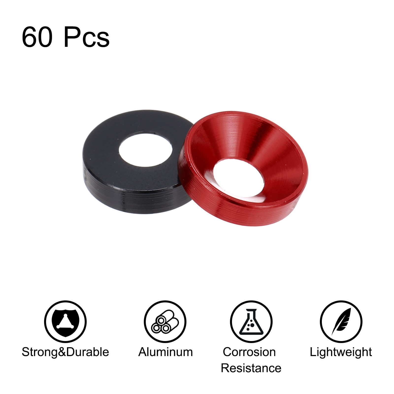 60pcs M4 Counterbore Washers, 10mm/0.39inch Aluminum Alloy, Red Black gallery