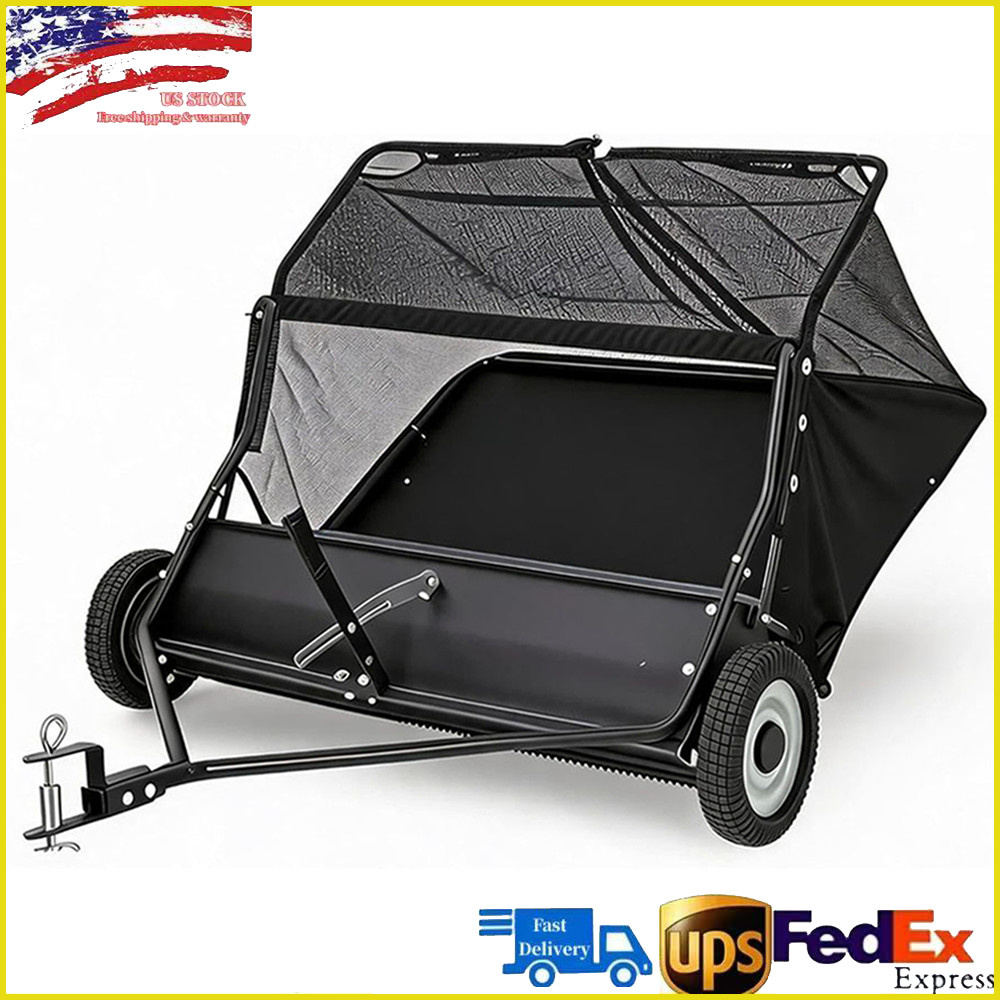 44" Tow Behind Lawn Sweeper Leaf Collector Sweeper for Lawn 24 Cu FT Capacity gallery