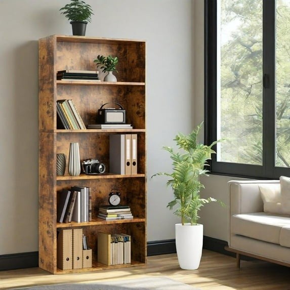 CONCETTA 5 Shelf Bookcase 53in Tall Open Bookshelf Rust FREESHIP gallery